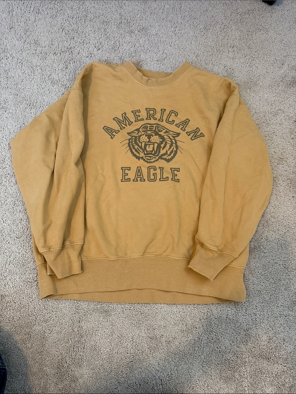 American Eagle Outfitters Tan Crewneck with Tiger Graphic